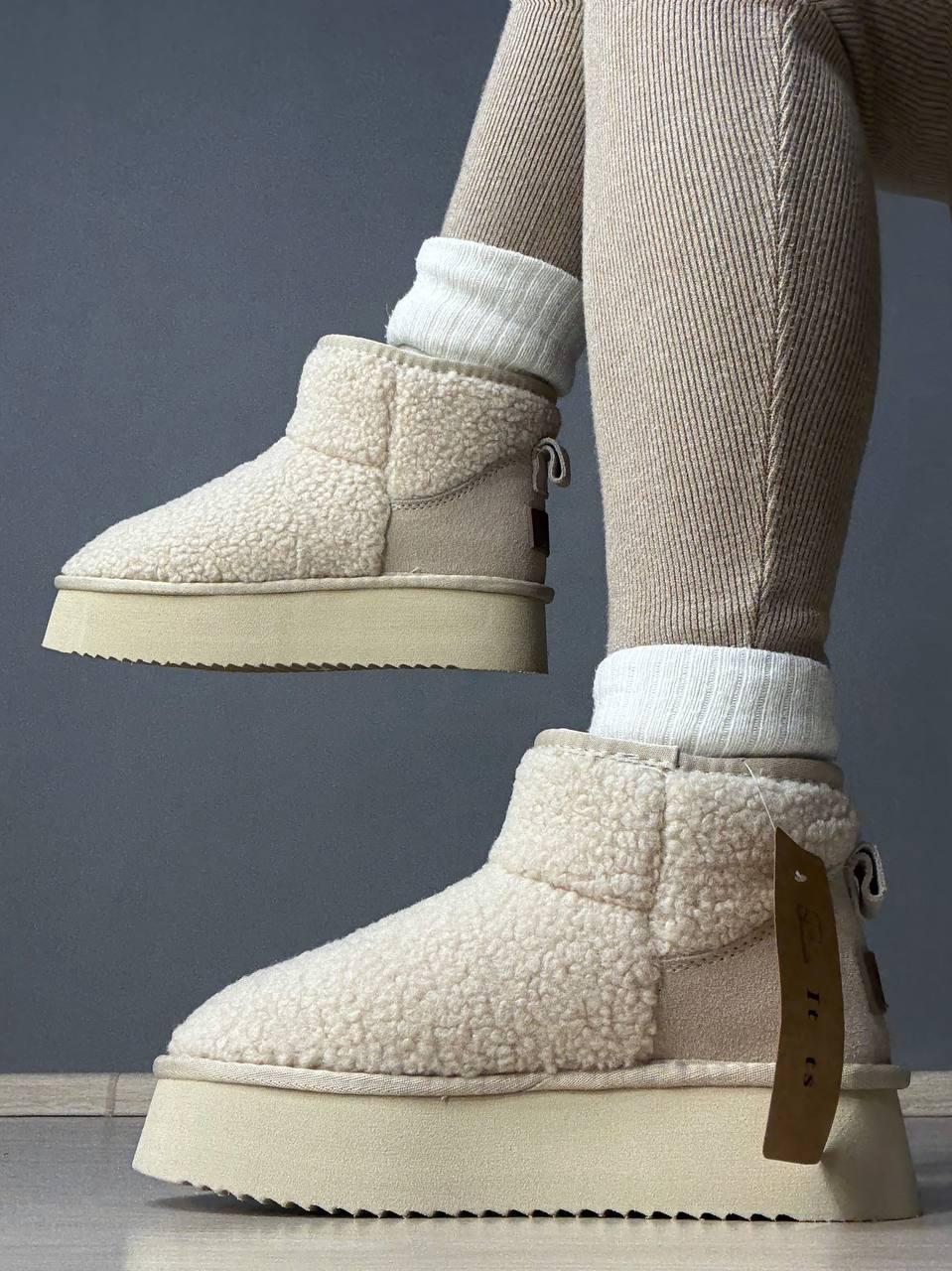 Угги женские Itts 1707-3 с мехом тедди на платформе р. 40 Молочный (5982)