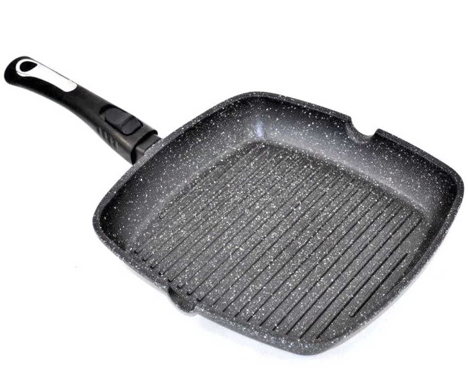 Сковорода гриль с крышкой Benson BN-314 с мраморным антипригарным покрытием 28 см (BSK-000012)