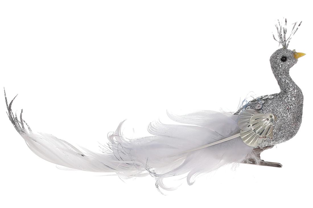 Декоративный Павлин на клипсе BonaDi Серебряный (155-523)