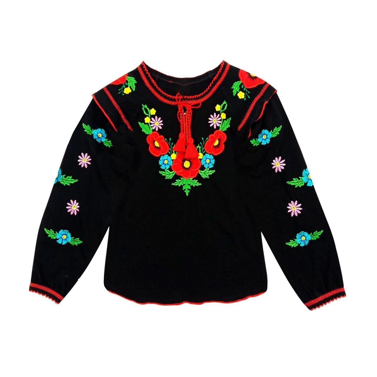 Вышиванка детская с длинными рукавами р. 32-34 Черный (043)