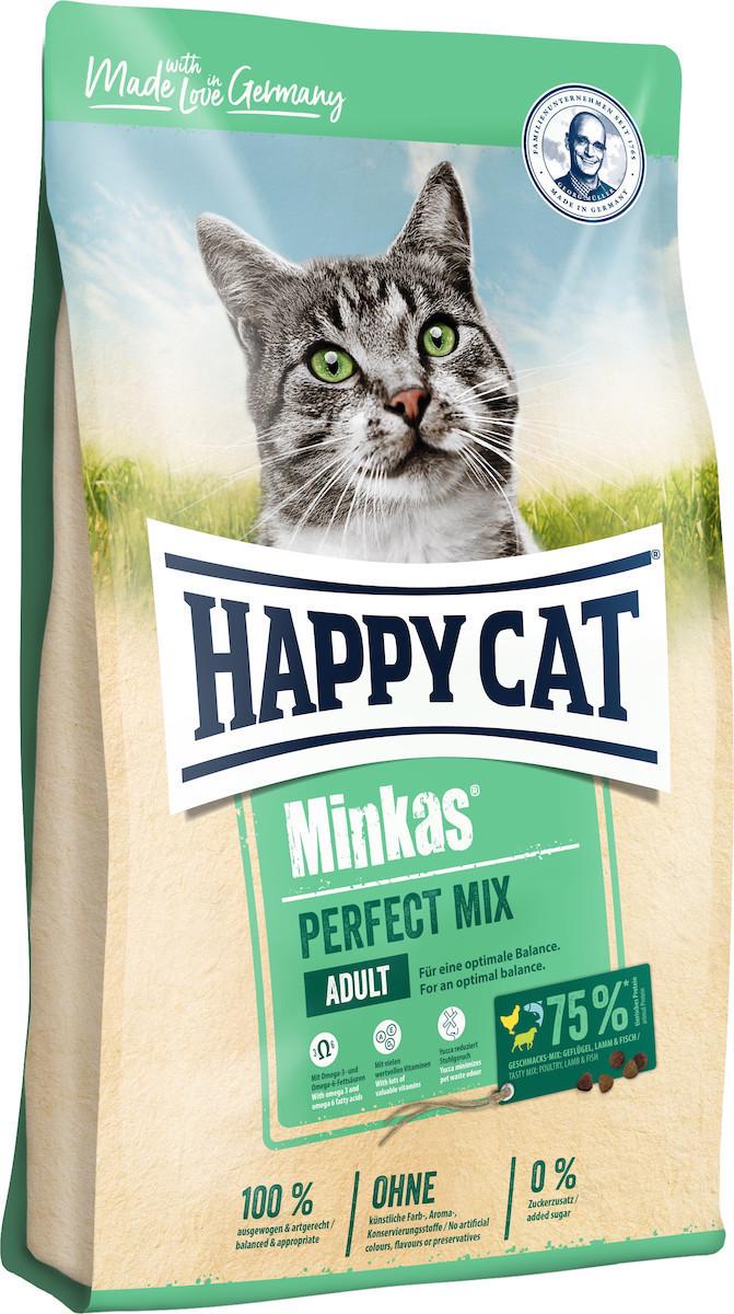Сухий корм для дорослих котів Happy Cat Minkas Perfect Mix з птицею ягнятком і рибою 0,5 кг (70400)