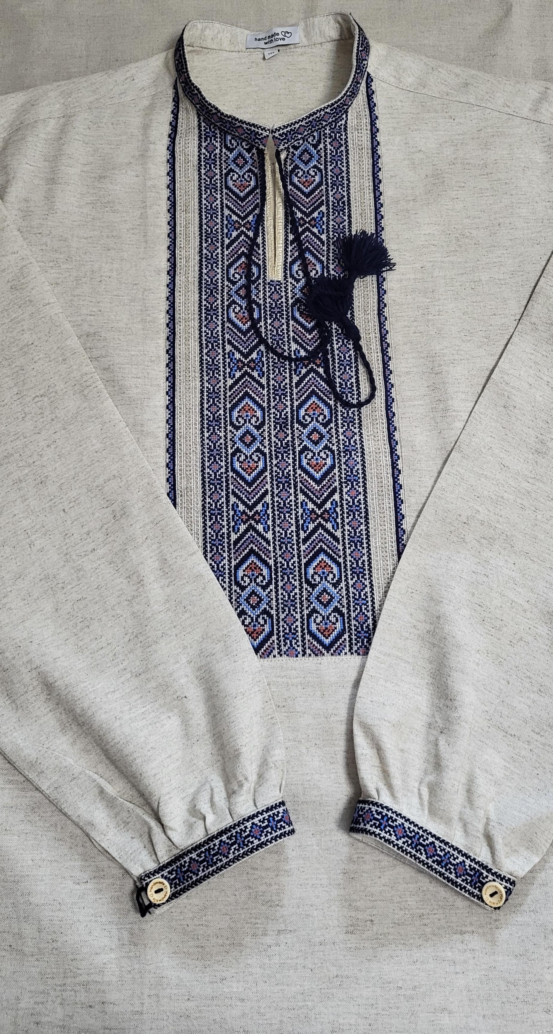 Мужская вышиванка ручной работы на домотканом полотне вышитые вставки 3XL (58) - фото 3