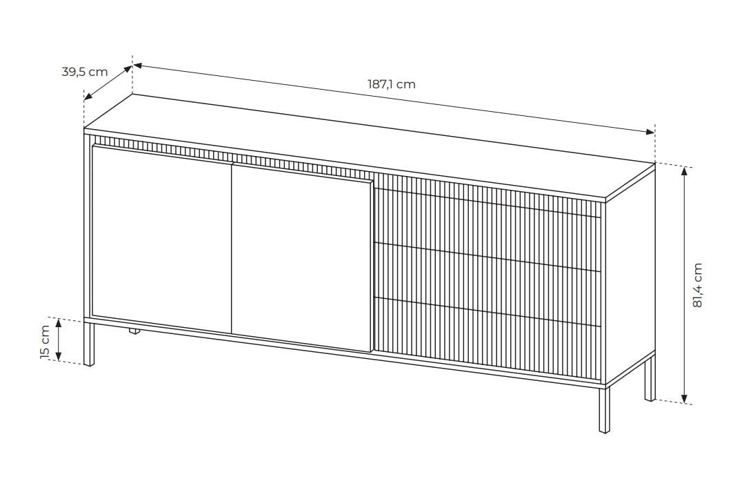 Комод Perfect Home Senso 2D3S/187 2-дверний з 3 шухлядами Чорний (PFH-091136) - фото 3 Комод Perfect Home Senso 2D3S/187 2-дверний з 3 шухлядами Чорний (PFH-091136) - фото 3