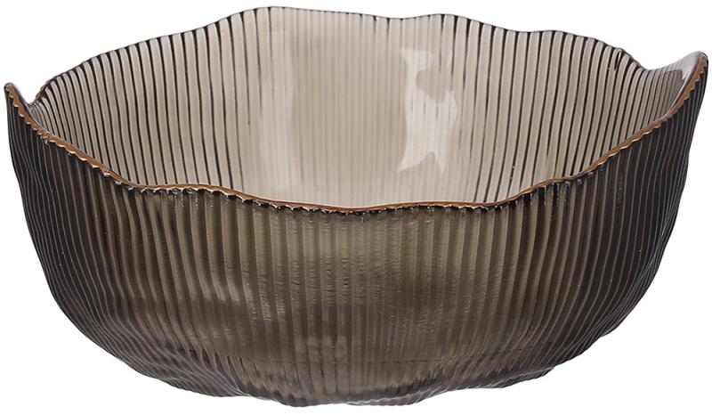 Салатница стеклянная Fleur Ø20х9 см Серо-дымчатый с золотой каймой (BD-992-037)