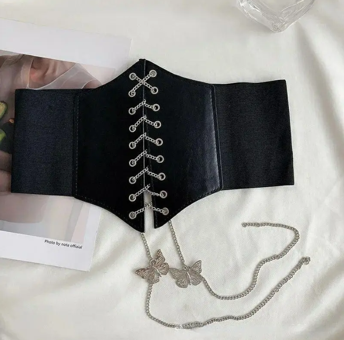 Широкий корсет на шнурівці-ланцюжку One size Black (5727376) - фото 3