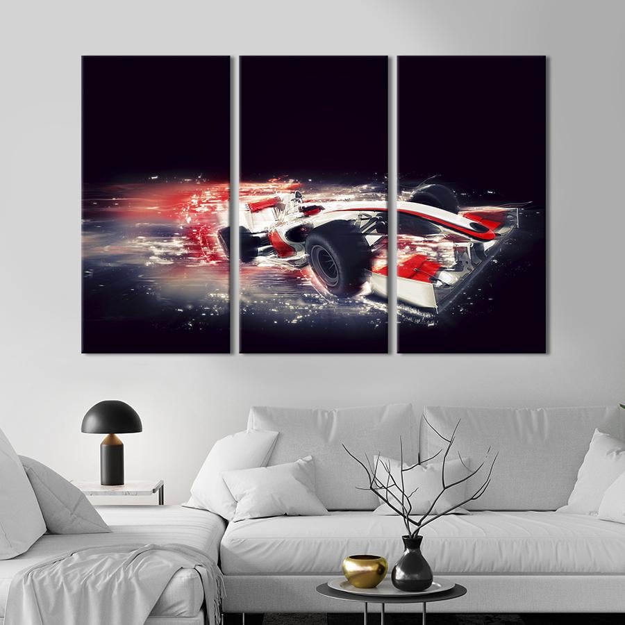 Картина на холсте триптих Абстрактный гоночный болид 78x48 см (1325-31)