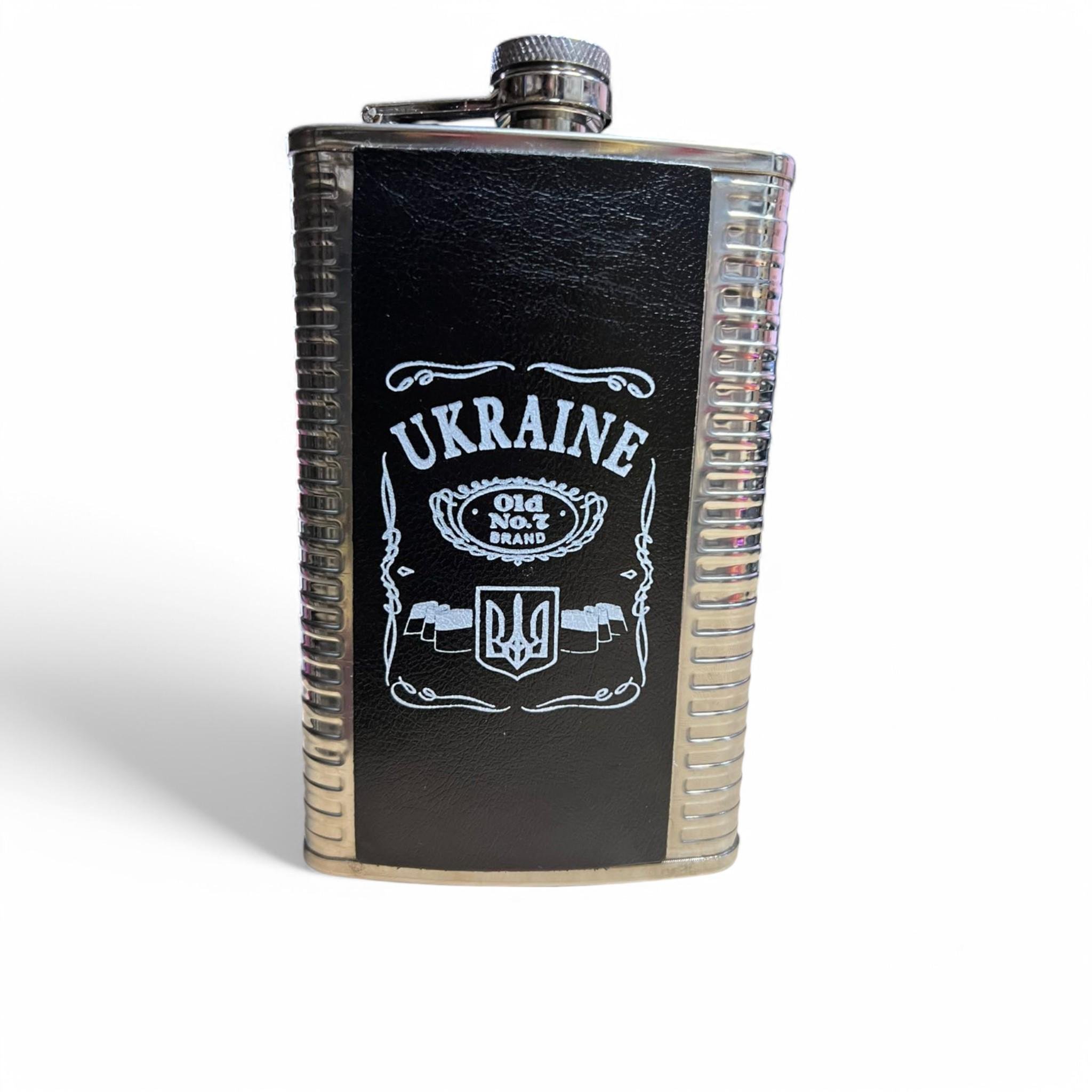 Фляга UKRAINE в коже 10oz 283 мл из нержавеющей стали (F_WKL-018)