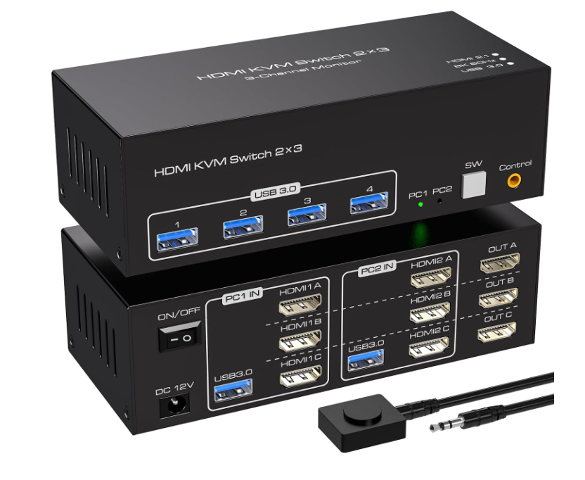Переключатель KVM Switch VPFET HDMI 4K 144Hz для 2 компьютеров и 3 мониторов 8K 60Hz/USB 3.0/4 порта (3163171215)