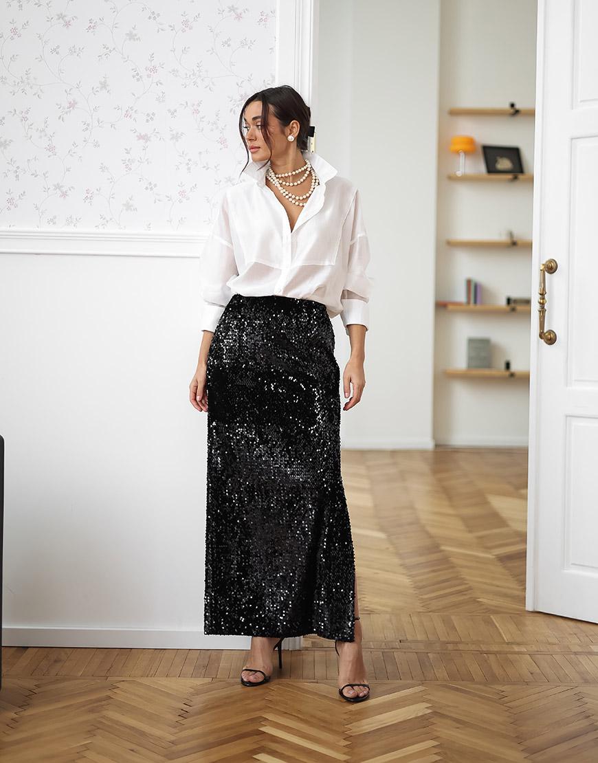 Спідниця максі з паєтками GET DRESSED. чорна S