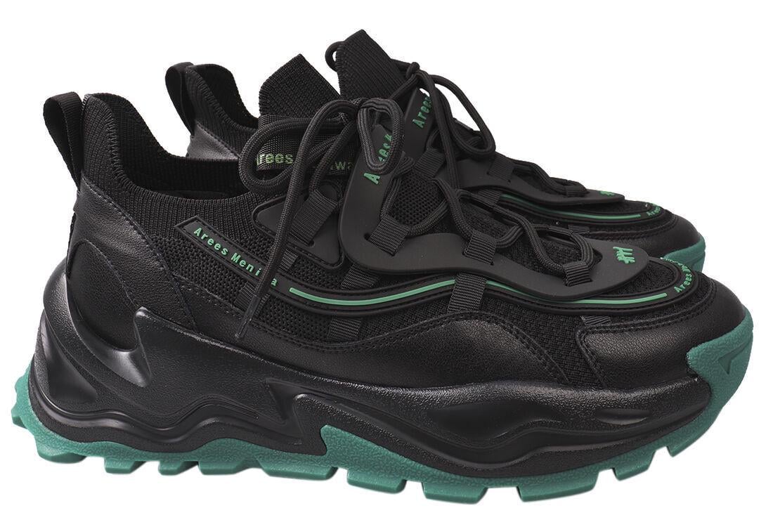 Кроссовки мужские Arees из кожи на низком ходу на шнуровке р. 44 Черный (107-21DK)