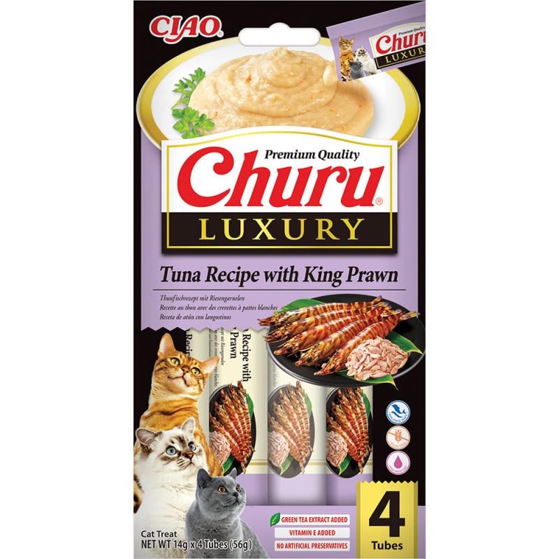 Лакомство для кошек INABA CIAO Churu LUXURY Сливочный мусс Рецепт тунца с королевскими креветками 4 шт. (3189952112) Лакомство для кошек INABA CIAO Churu LUXURY Сливочный мусс Рецепт тунца с королевскими креветками 4 шт. (3189952112)