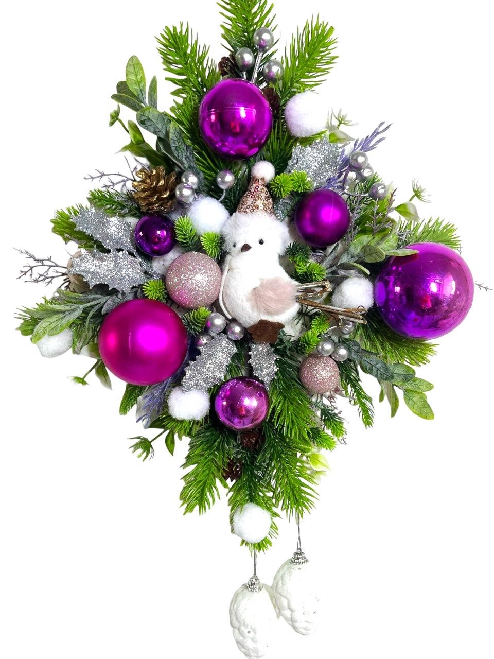 Рождественская композиция настенная Лиловое сияние ромб 45 см (1941217158)