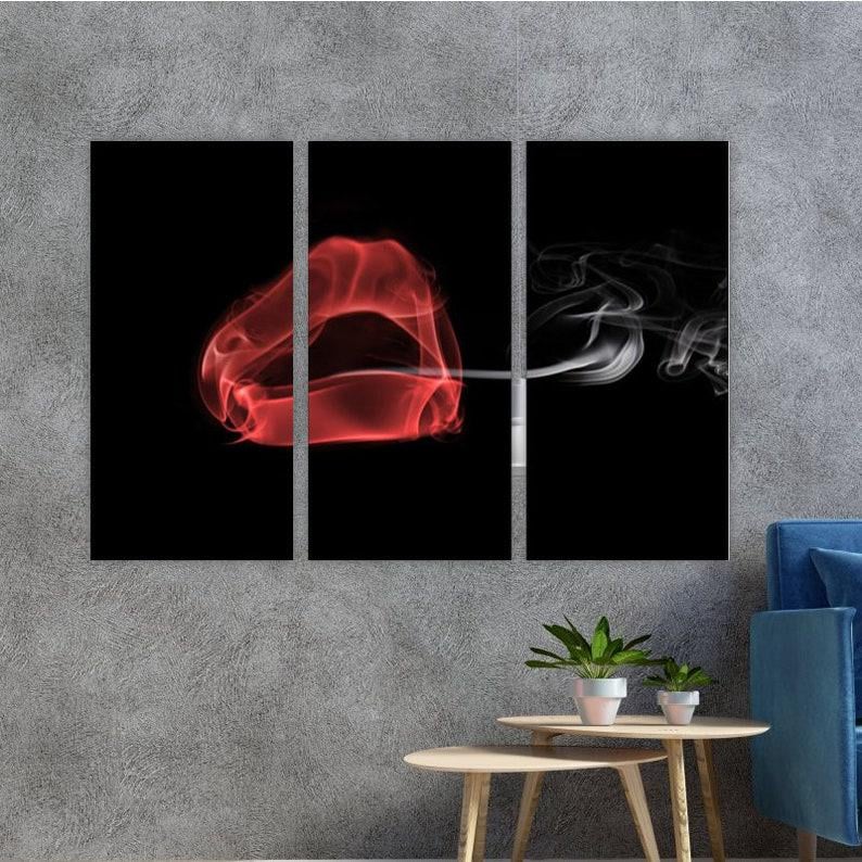 Модульная картина на холсте из трех частей KIL Art Абстрактные губы и дым 78x48 см (M3_M_331)