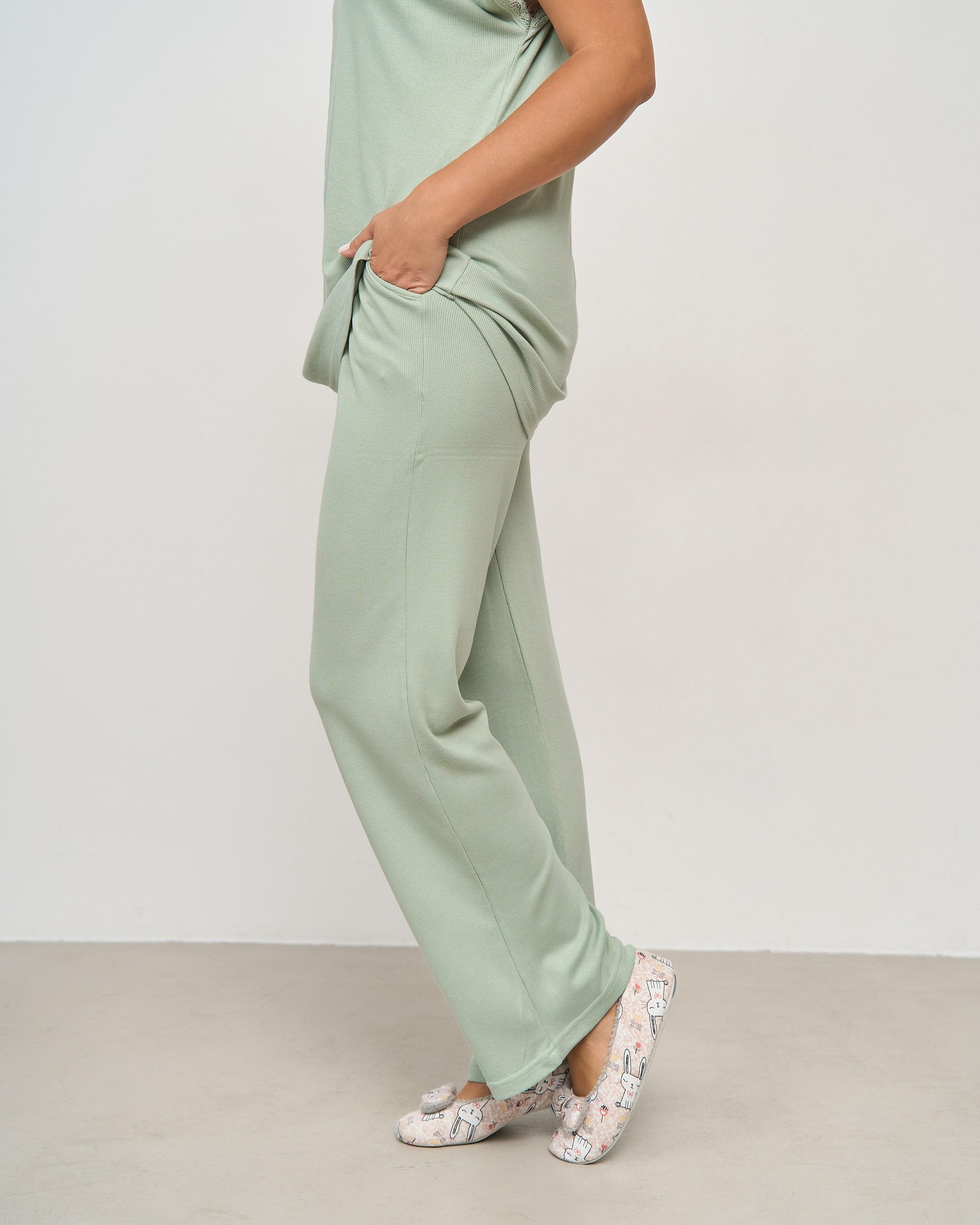 Пижама женская с брюками батал бамбук 2XL Светлый хаки (115001) - фото 3