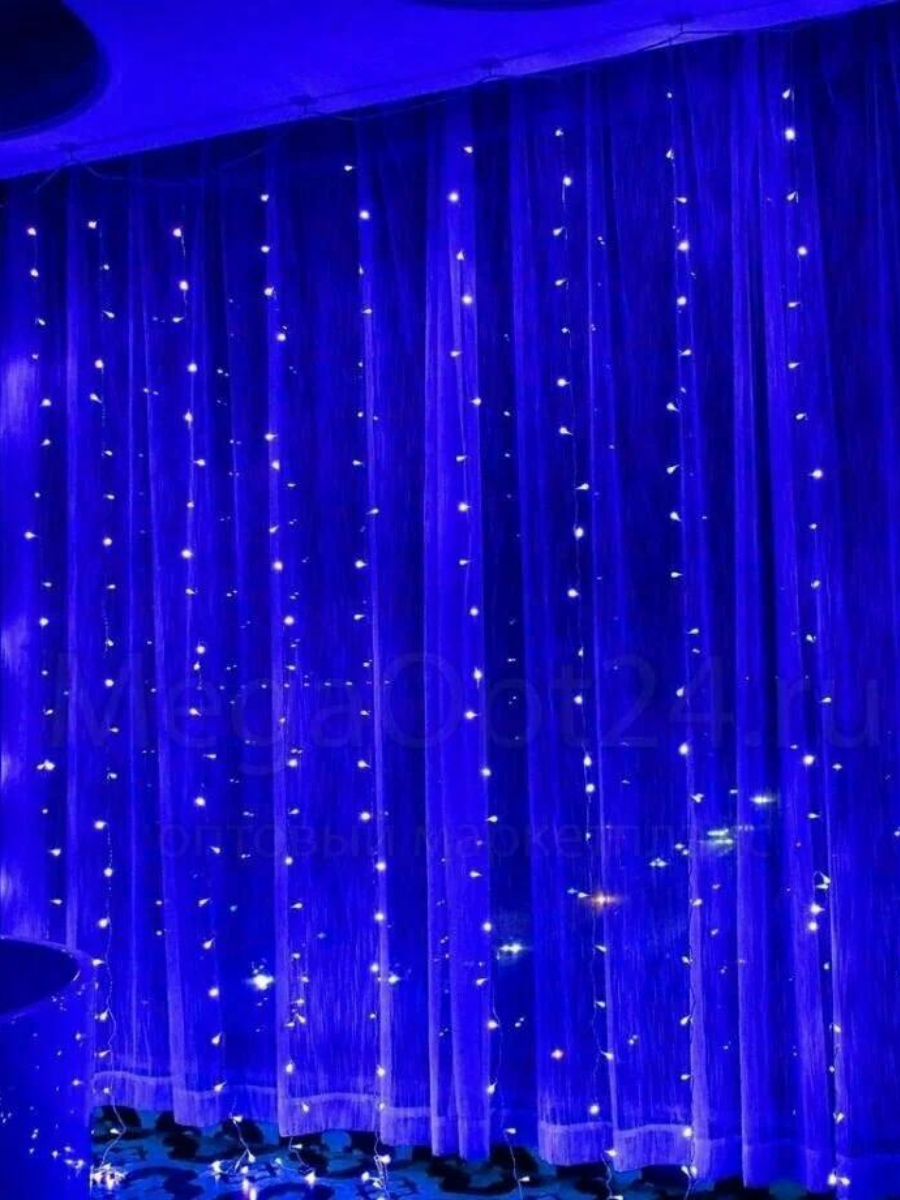 Штора-гірлянда на вікно новорічна світлодіодна Синій (30307093) - фото 1 Штора-гірлянда на вікно новорічна світлодіодна Синій (30307093) - фото 1