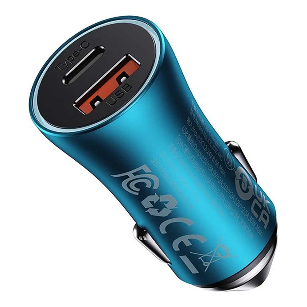 Зарядний пристрій автомобільний BASEUS Golden Contactor Dual Car Charger USB та Type-C 60W CGJM000103 Blue