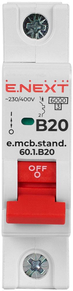Автоматический выключатель E.NEXT e.mcb.stand.60.1.B20 1р 20А 6 кА B (s001109) - фото 2