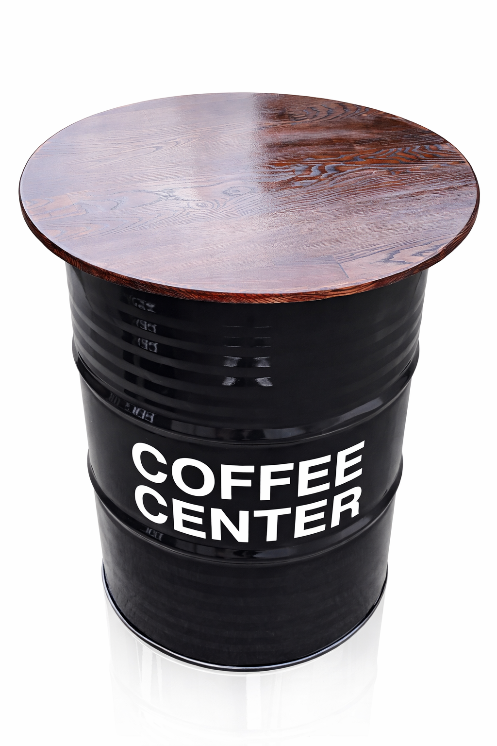 Барный стол из металлической бочки лофт с деревянной столешницей и логотипом Черный (31951390)