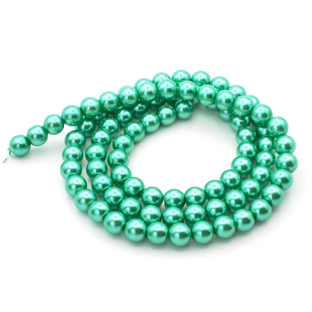 Намистини скляні на нитці під перли 10 мм 80 см 90 шт. М'ятний (БЖ0010к75)