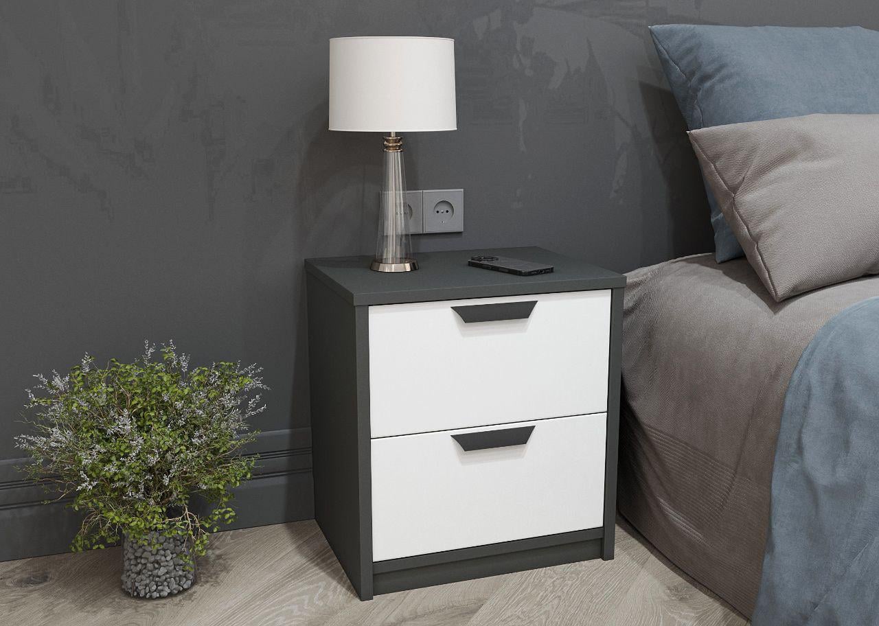 Тумба прикроватная на 2 выдвижных ящика 450х490х350 мм Антрацит/Белый (T-203)