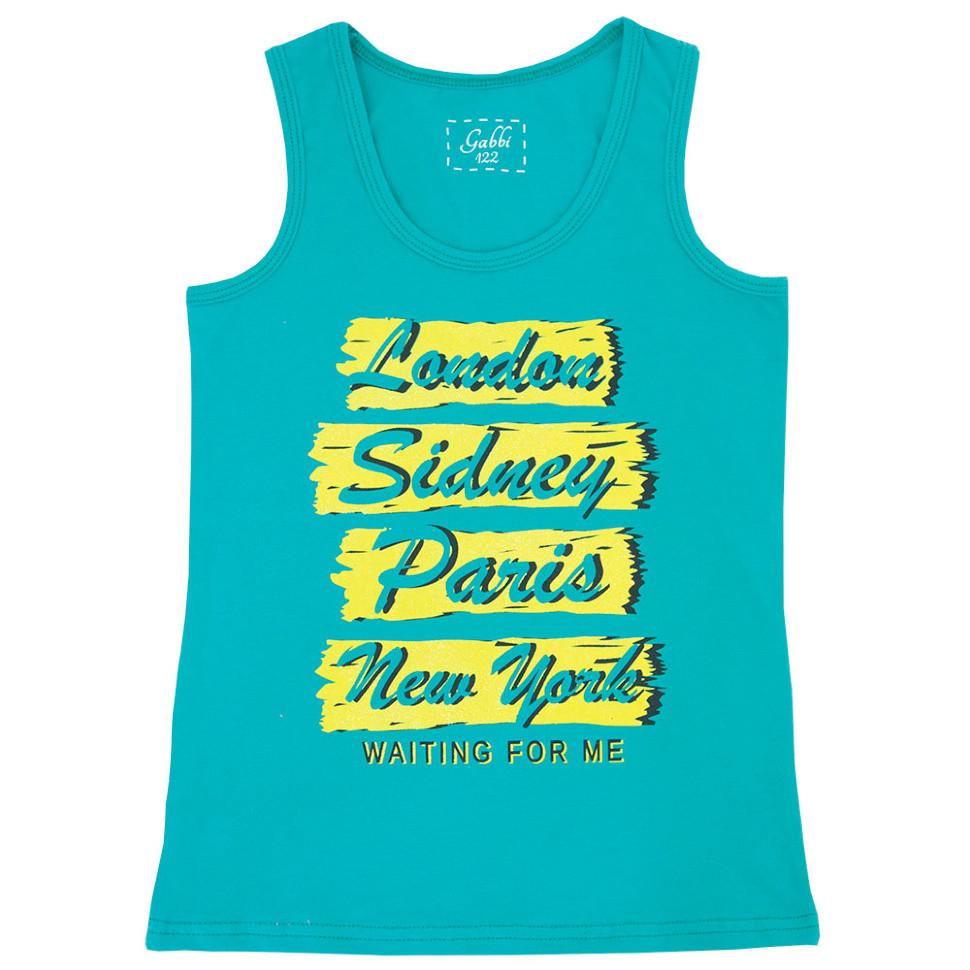 Майка детская для девочки на широких бретелях GABBI МК-19-18-2 Путешествие 122 см Ментоловый (13650)