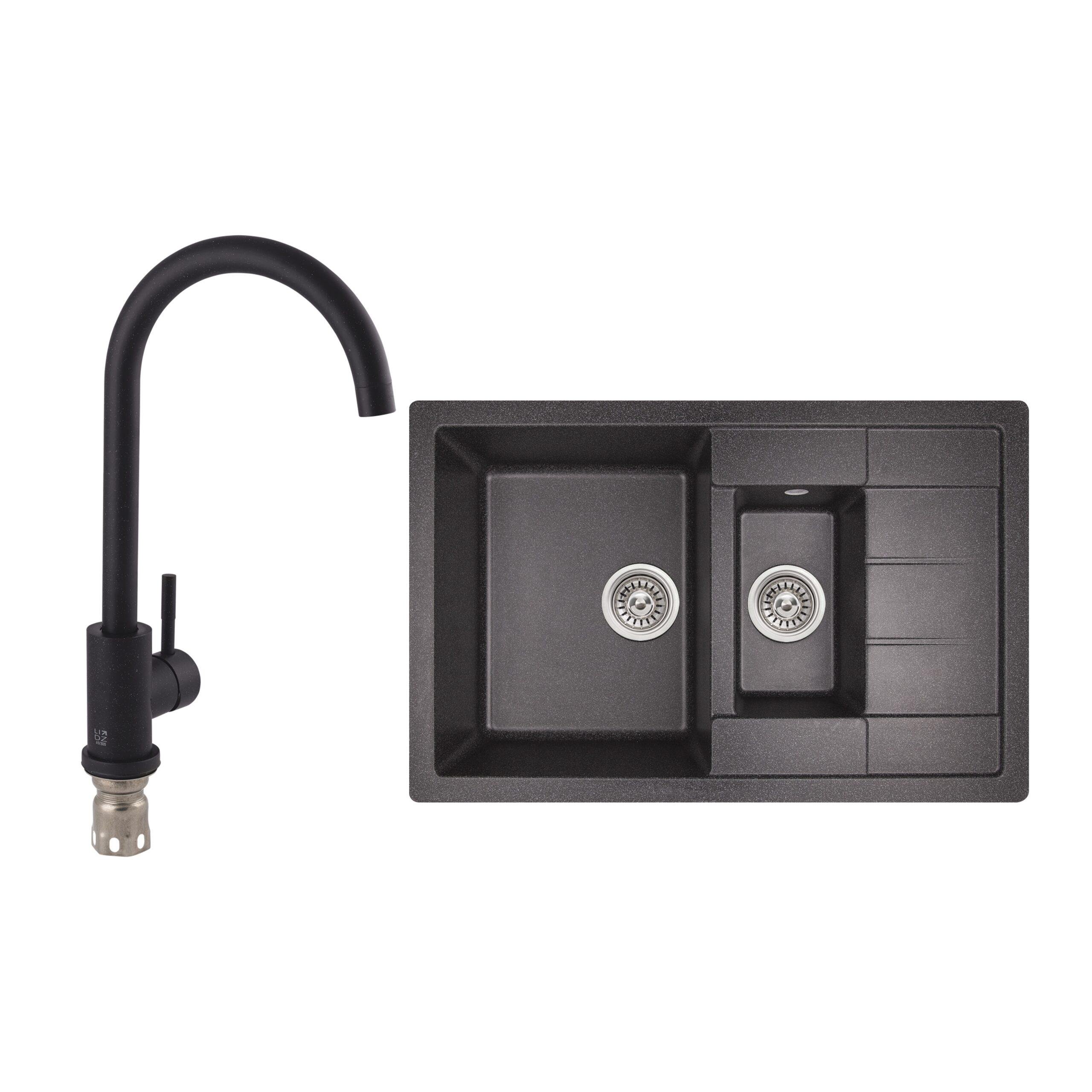 Мойка кухонная с дополнительной чашей Lidz BLA-03 LIDZBLA03780495200 780x495/200 мм/смеситель для кухни 015F BLA (k35)