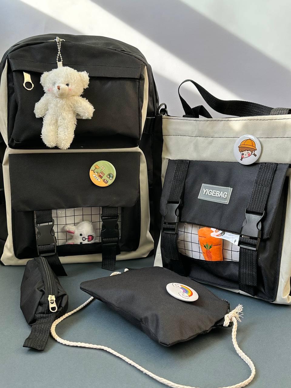 Комплект школьный рюкзак/сумка/клатч/брелок/карман с игрушками Черный (27795689) - фото 3