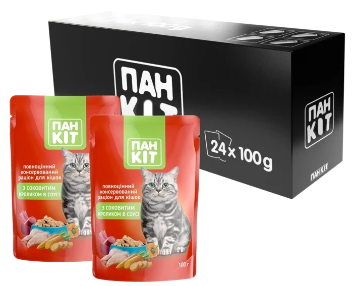 Влажный корм для взрослых кошек Пан Кот с сочным кроликом 24 шт. по 100 г