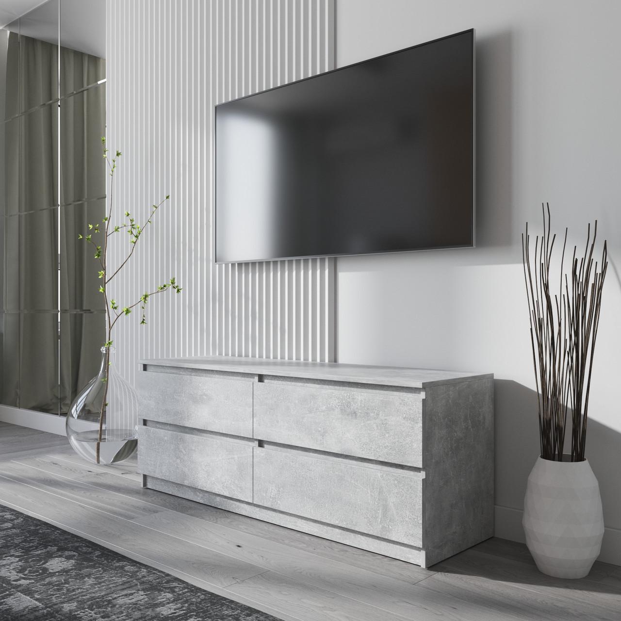 Тумба под телевизор VAYS с 4 ящиками 140х40х53 см Бетон/Белый (30584373)