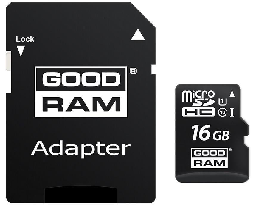 Карта пам'яті GoodRam microSDHC 16 GB Class 10 UHS I та SD адаптер (6440798)
