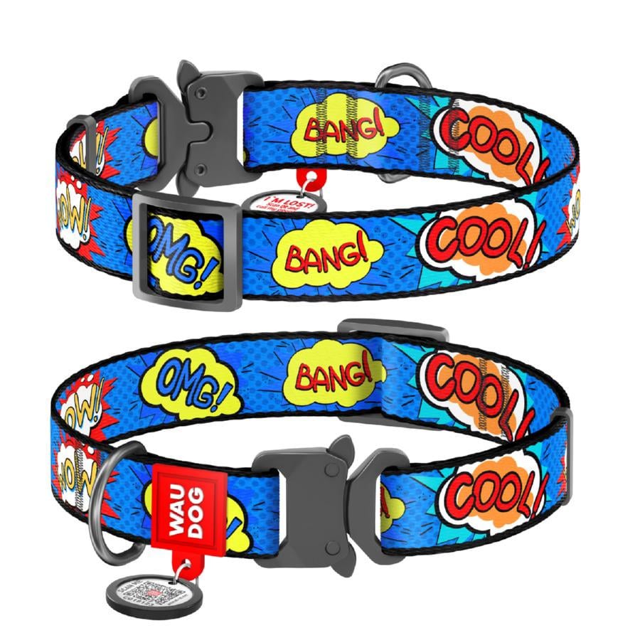 Ошейник для собак нейлоновый Waudog Nylon ВАУ с QR паспортом металлическая пряжка-фастекс XL 25 мм 35-58 см