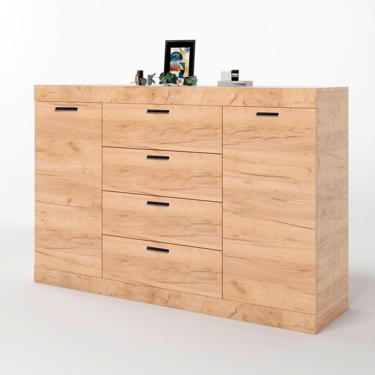 Комод Эверест Соната-8 на 4 ящика и 2 дверцы 140х38х94 см Дуб крафт золотой (EVR-2708)