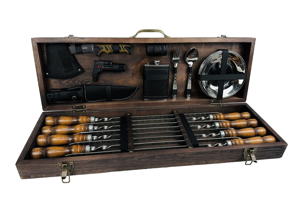 Набор шампуров подарочный Пикник классик в деревянном кейсе на 36 предметов (106-10-KS-7403)