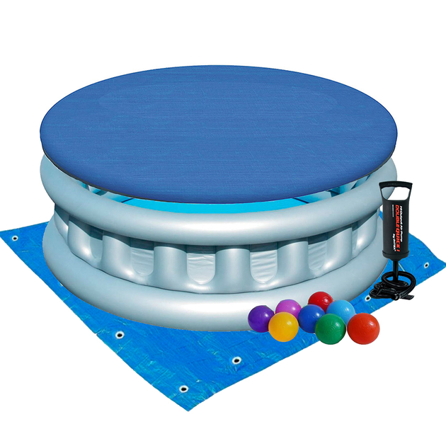 Басейн надувний дитячий BW Космічний корабель вініловий круглий 512 л з насосом/тентом/підстилкою та кульками 152х43 см Сірий (21-9-51080-3 BW)