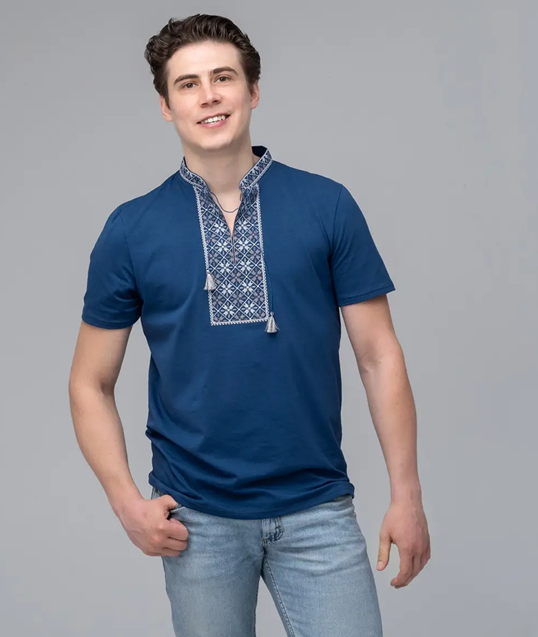 Футболка-вышиванка мужская трикотажная S Синий (М-45-s) - фото 4 Футболка-вышиванка мужская трикотажная S Синий (М-45-s) - фото 4