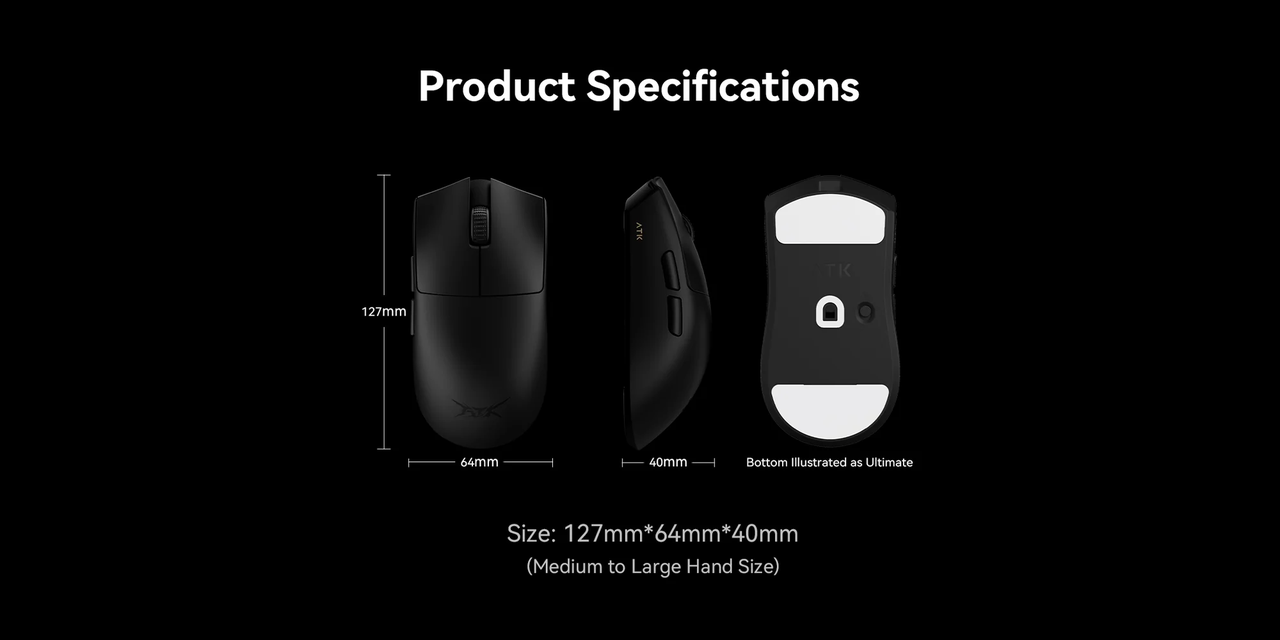 Мышка игровая ATK X1 SE 55 г PAW3950 3 режима Bluetooth/2,4G/USB для FPS Black (2675890292) - фото 8 Мышка игровая ATK X1 SE 55 г PAW3950 3 режима Bluetooth/2,4G/USB для FPS Black (2675890292) - фото 8