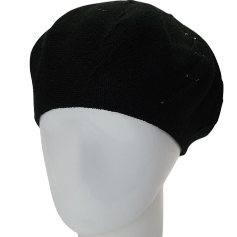 Берет женский осенний двойной Lirus Судьбы с узором и стразами тонкой вязки Синий