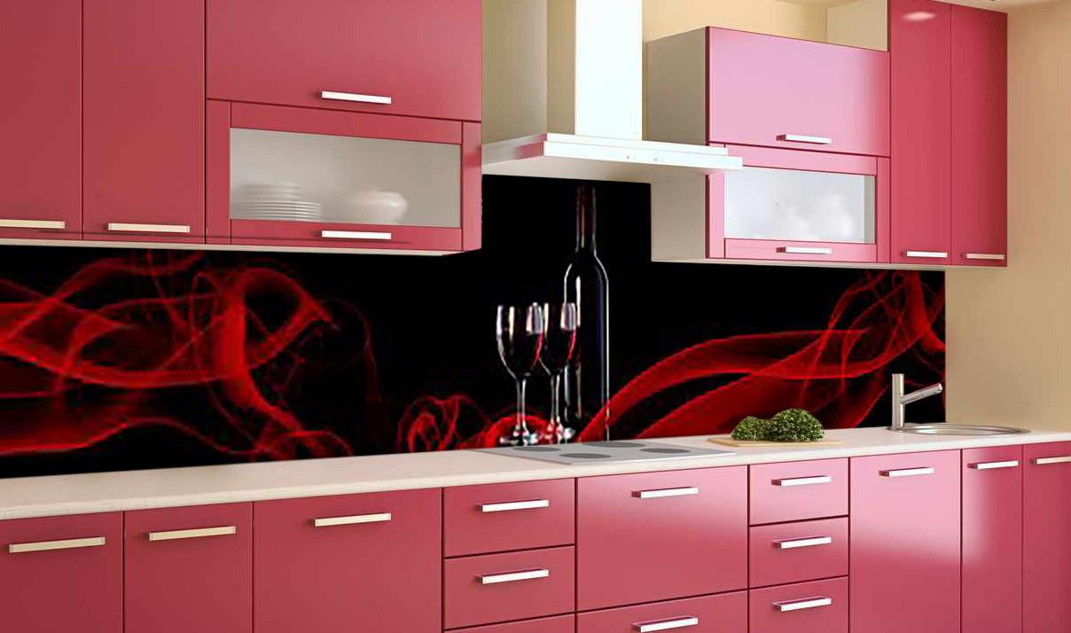 Кухонный фартук Рубиновое вино абстрактные разводы из самоклеющейся виниловой пленки 60х250 см Красный