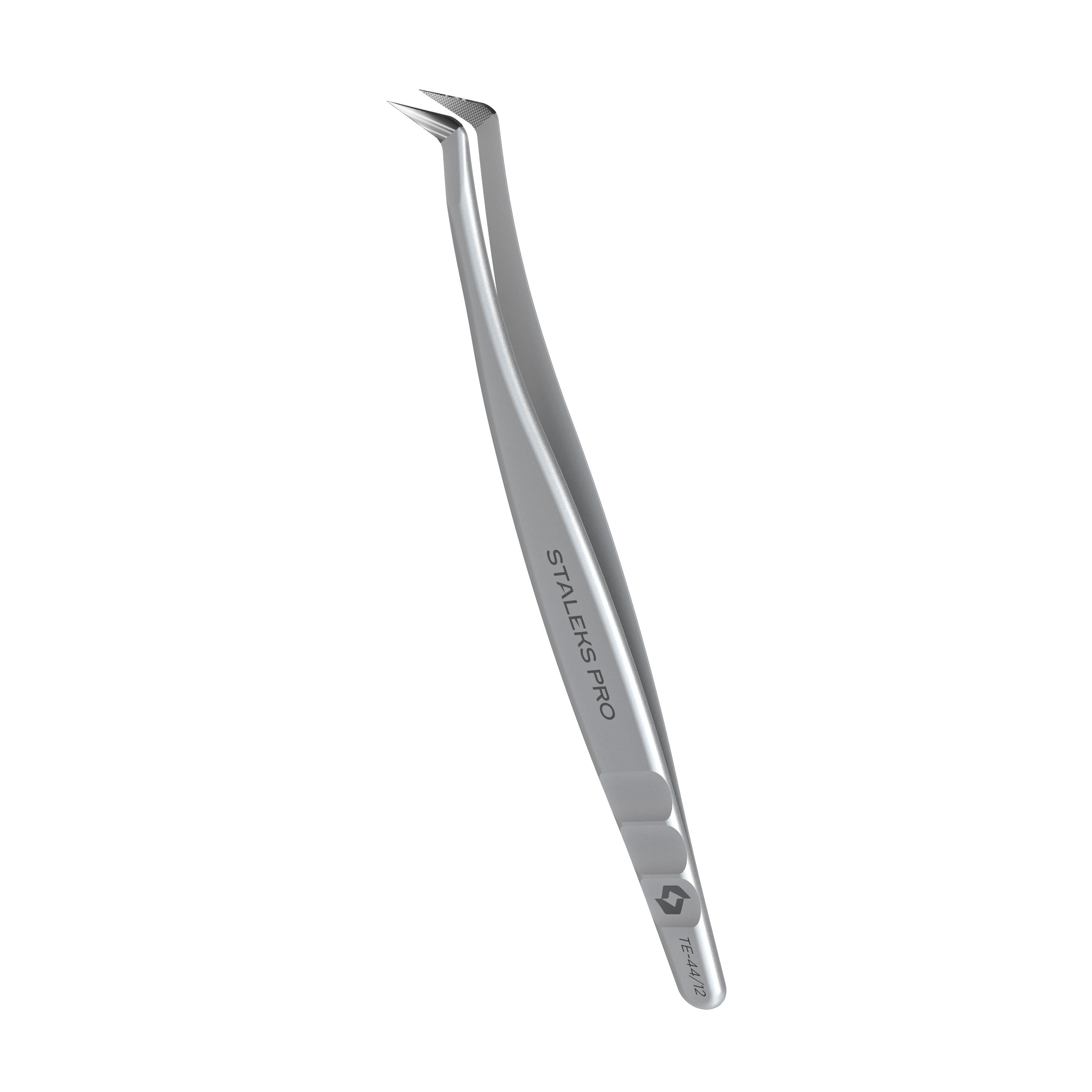 Профессиональный пинцет с насечками для ресниц STALEKS EXPERT 44 TYPE 12 L-образный, 65') (TE-44/12)