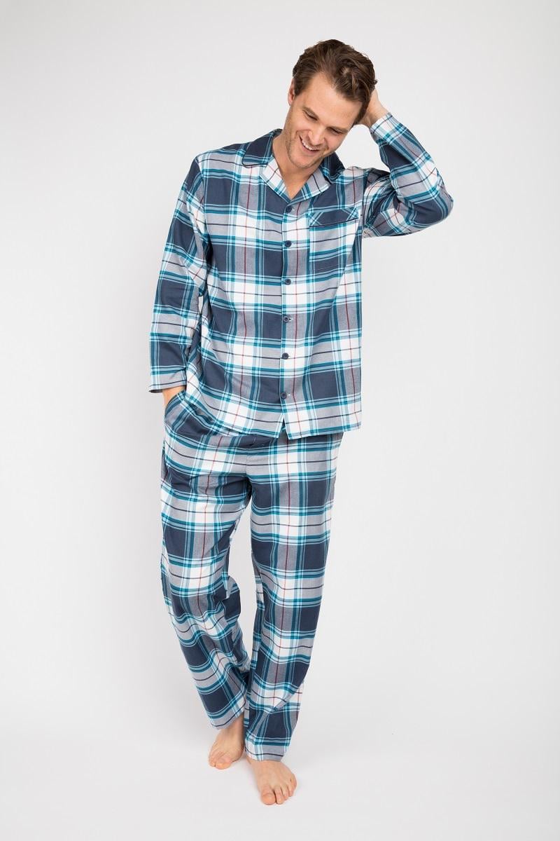 Піжама чоловіча Cyberjammies Lewis 6630-6631 у клітку XL Синій (5051877370579) - фото 1