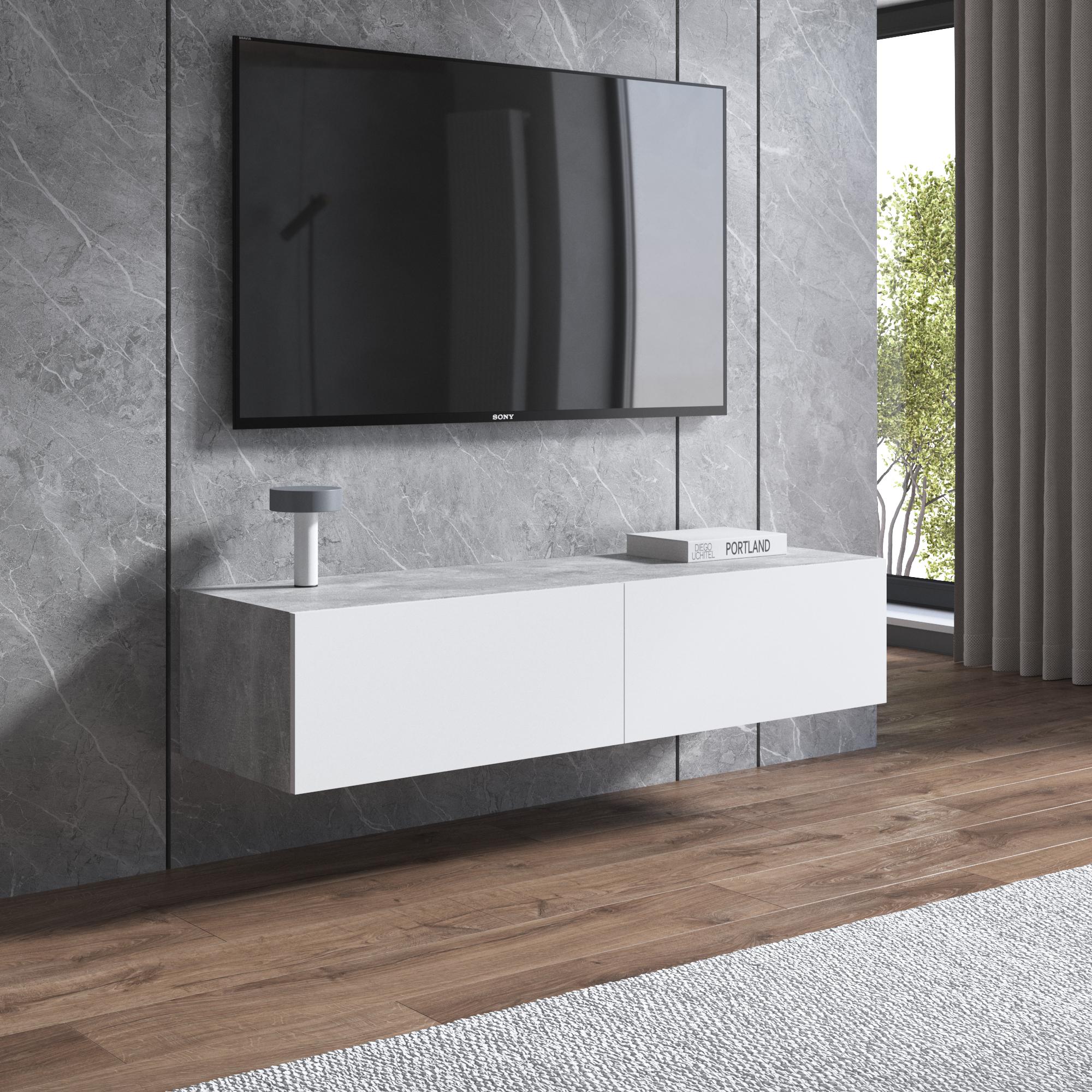 Тумба под телевизор навесная М-18 Бетон/Белый