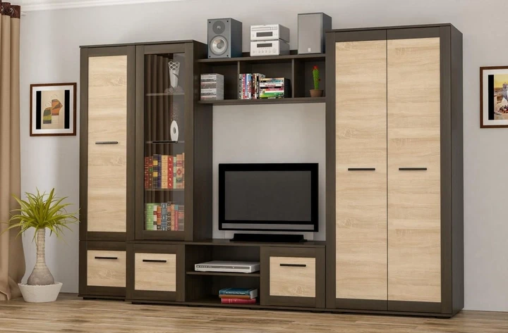 Стенка для гостиной Mebel Service Конго 300х52,5х203,5 см Венге темный/Дуб самоа (23525378)