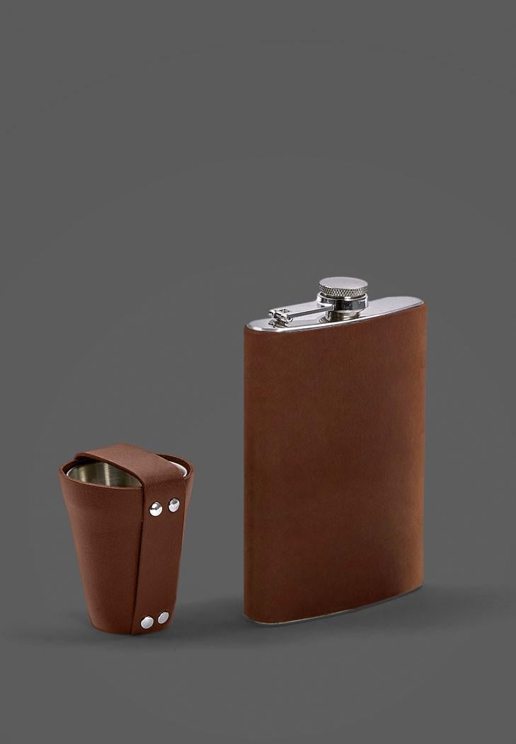 Набор с флягой и рюмками в кожаном чехле Crazy Horse Светло-коричневый (A-028020)