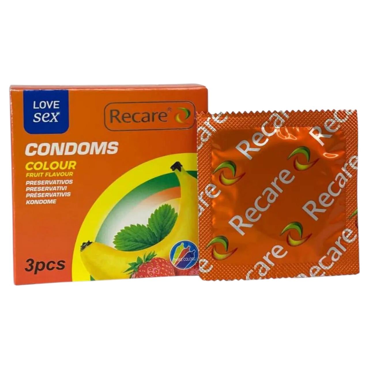 Презервативы ароматические Recare Color Fruit Flavour латексные для секса цветные 3 шт. Разноцветный