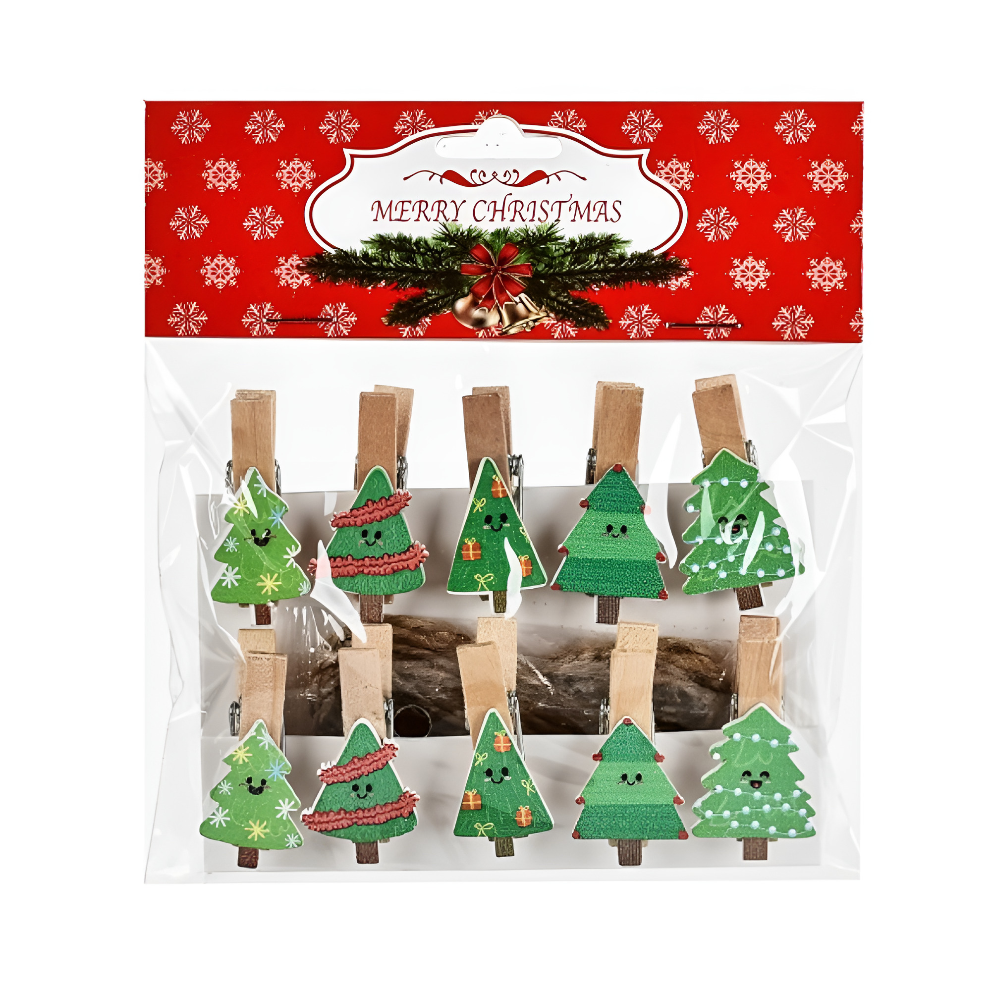 Декоративные прищепки деревянные Stenson Wooden дизайн рождественские елки 3,5 см 10 шт. Зеленый (R96436)