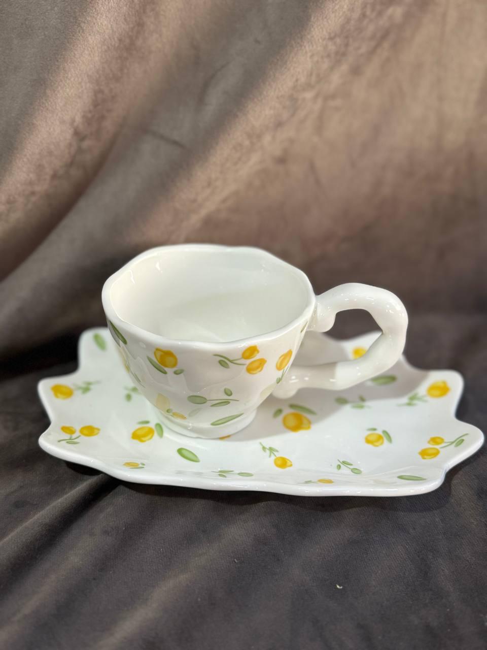 Чашка з блюдцем Elisey Лимонне цвітіння керамічна 150 мл Білий (9295-016)
