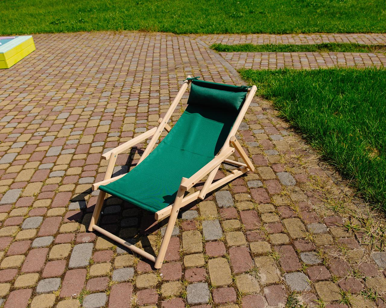 Шезлонг деревянный XRmaster раскладной с подлокотниками и подголовником Зеленый (0002361)