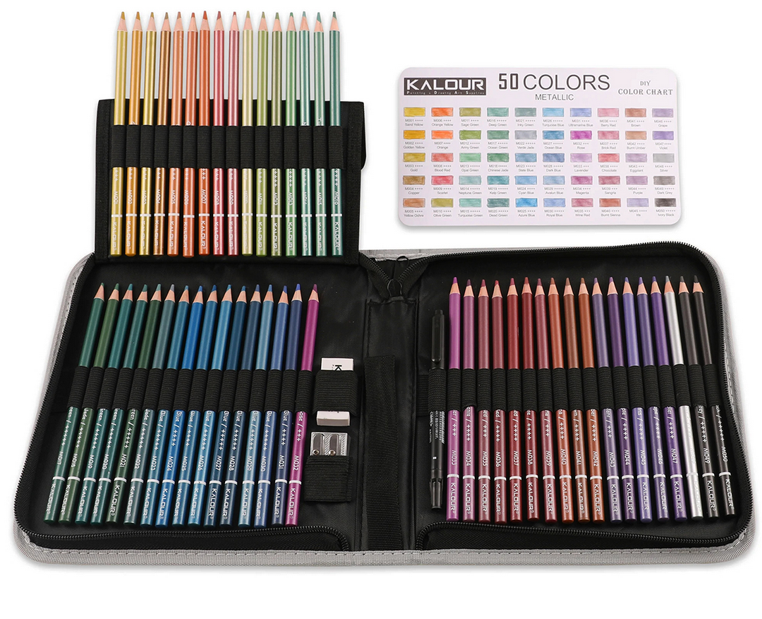 Набір кольорових олівців KALOUR Metallic 50 кольорів з ефектом металік - фото 2