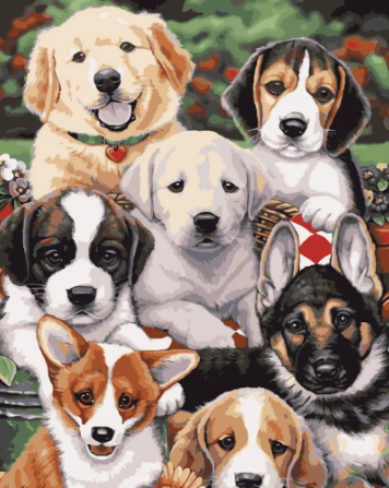 Картина по номерам Strateg Щенки 40x50 см (VA-3706)