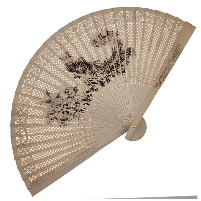 Веер ручной с птицей деревянный (С1068)